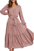 PRETTYGARDEN Floral Long Sleeve Wrap Ruffle Maxi Dress (Style 3G29)