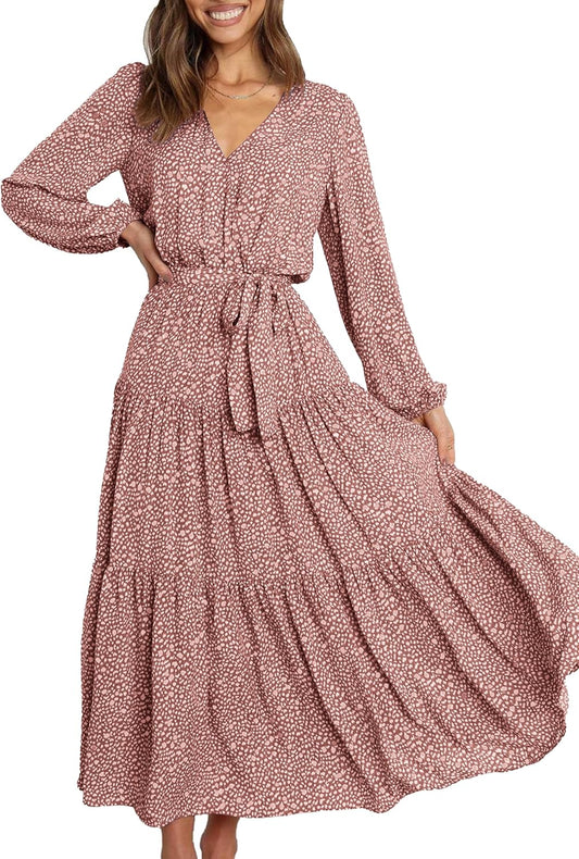 PRETTYGARDEN Womens Spring Long Sleeve Floral Maxi Dress