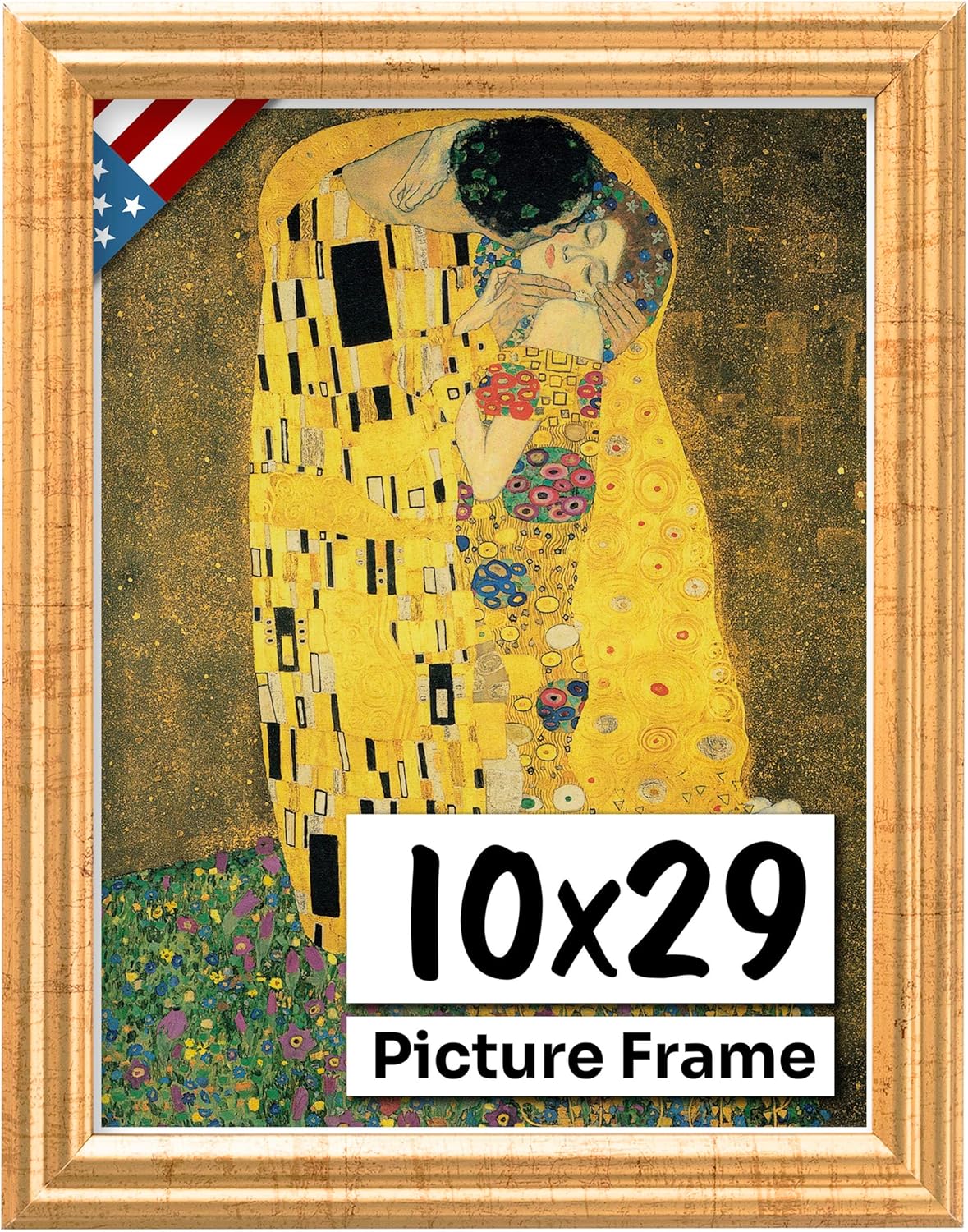 Antique Gold 10x29 Picture Frame - Handmade Solid Wood Decor