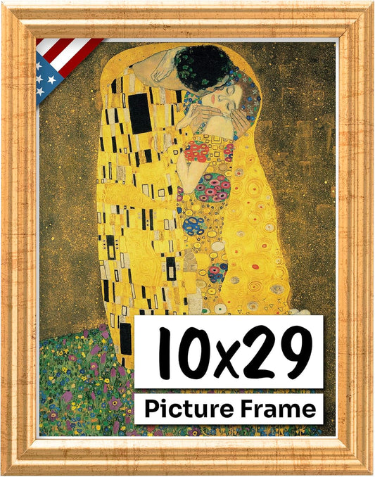 Antique Gold 10x29 Picture Frame - Handmade Solid Wood Decor