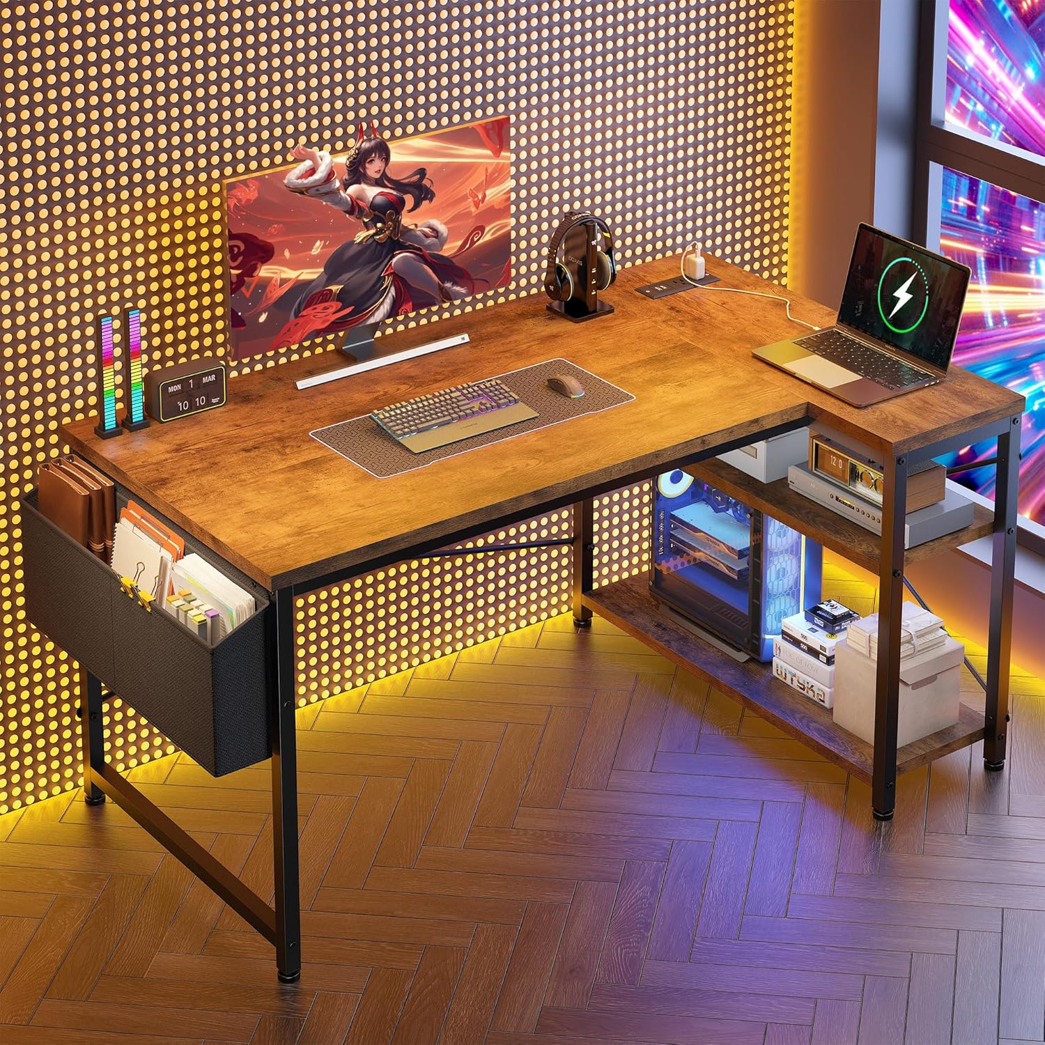 48 L Desk w/ Storage & Power Outlets