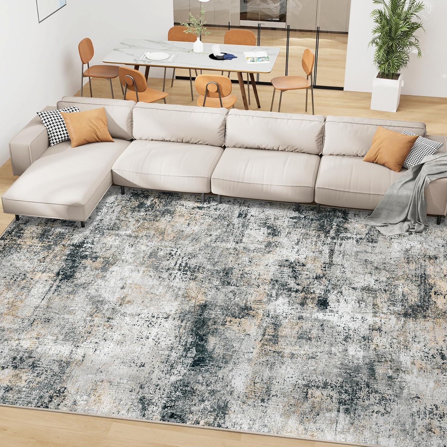 9x12 Area Rugs for Living Room: Soft Abstract Washable Rug