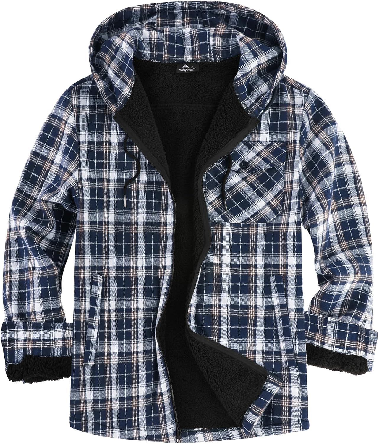 SCODI Men's Flannel Plaid Jacket Warm Sherpa Lined Fleece Hoodie