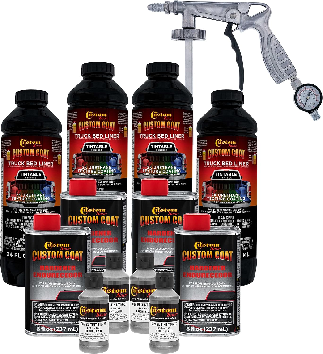 Custom Coat Bright Silver Urethane Spray-On Truck Bed Liner Kit