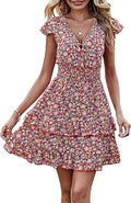 PRETTYGARDEN Women's Boho V Neck Floral Print Mini Dress
