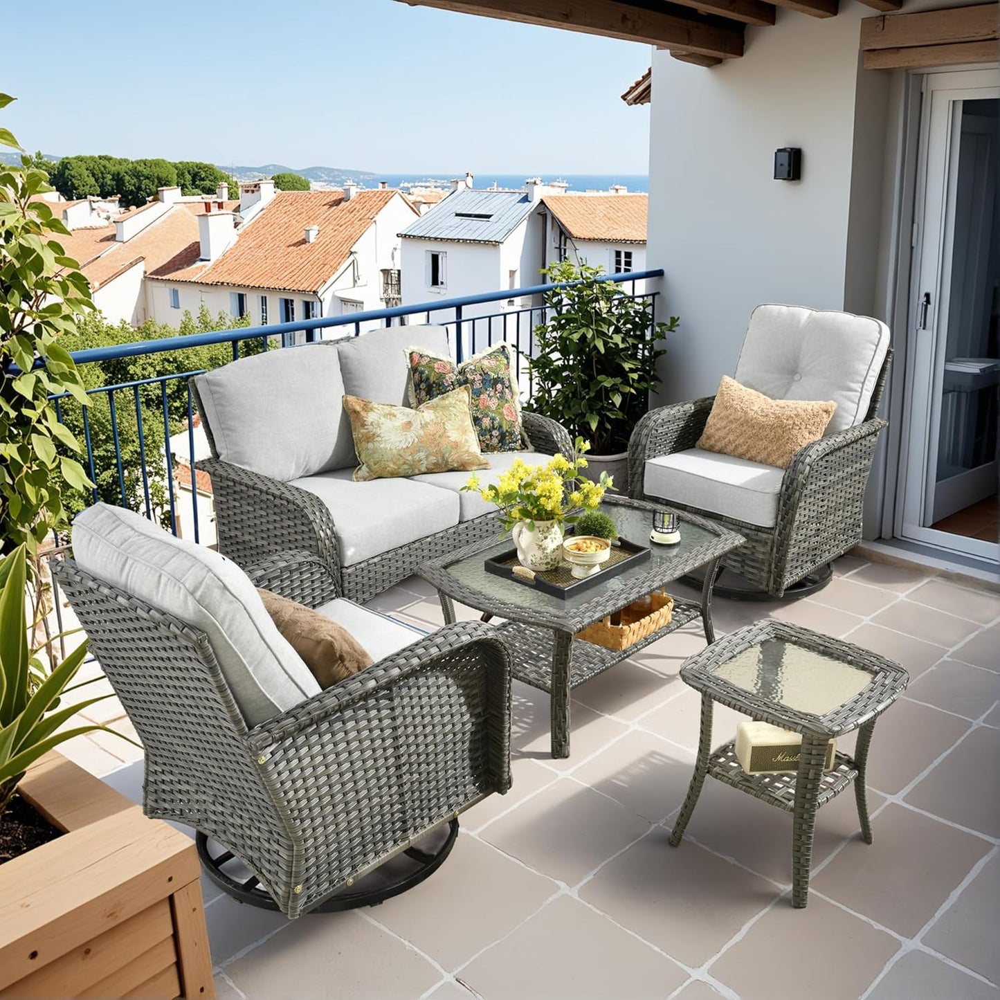 HOOOWOOO 5 Piece Outdoor Conversation Set with Swivel Rockers