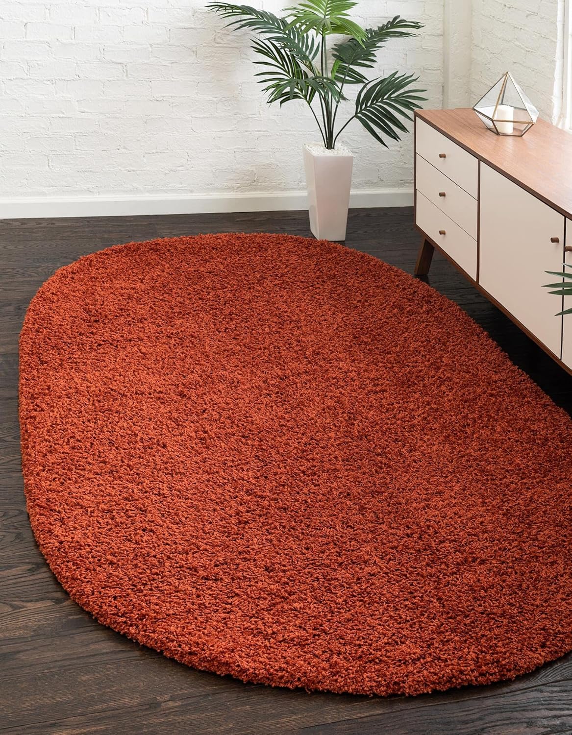 Unique Loom Solid Shag Collection Area Rug in Terracotta Color