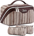 Travel Makeup Bag for Women Brown - Large Capacity 3-Piece Set