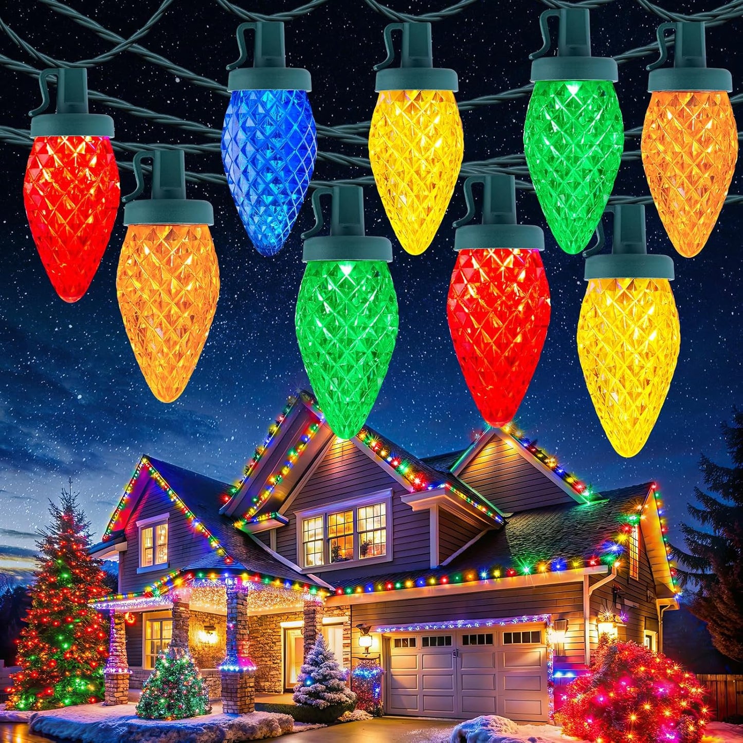 C9 Christmas Lights Outdoor 114 Feet 150 LED Multicolor String Lights