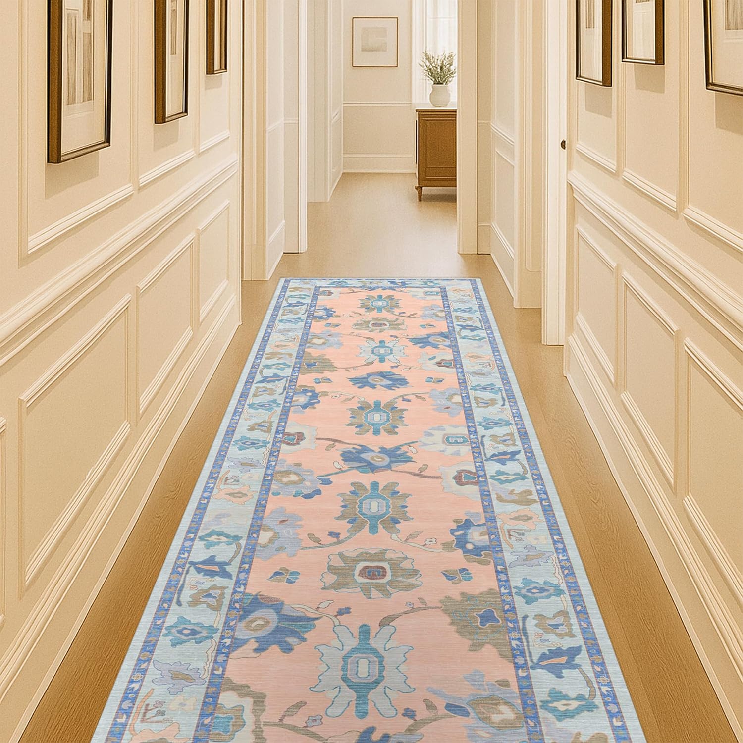 Modern Oushak Runner Rug by Fame Living - Timeless Floral Design