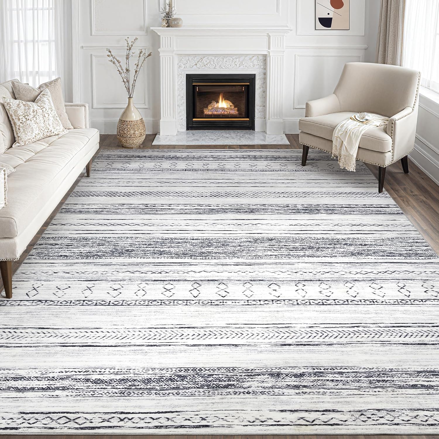 Tortania Area Rug - 9x12 Washable Soft Boho Moroccan Carpet