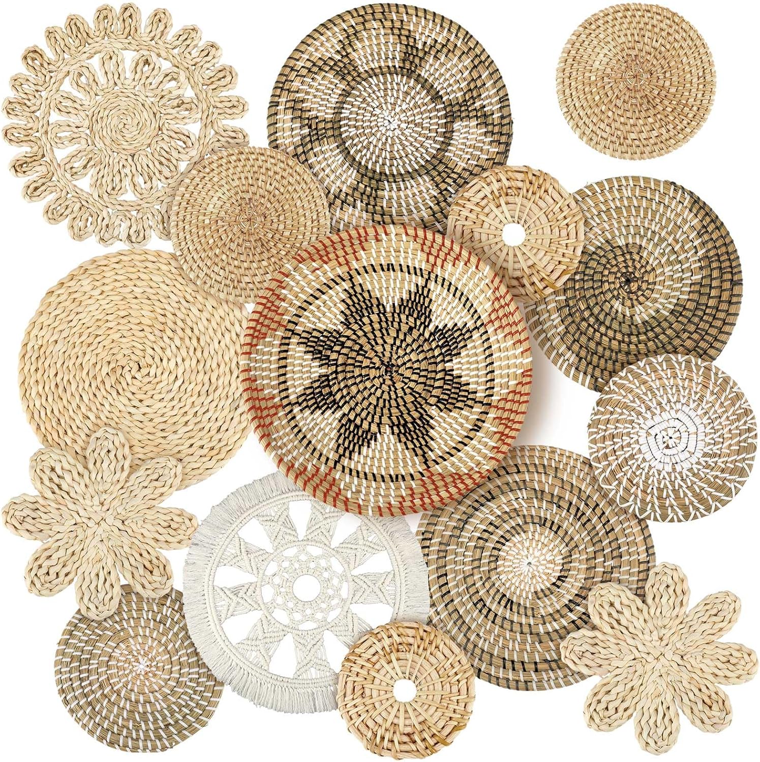 15 Pcs Boho Wall Basket Decor Handcrafted Seagrass Woven Art