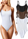 Women Ribbed Spaghetti Strap Bodysuit - Contouring Summer Leotard