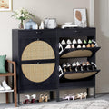 Rattan Shoe Cabinet with 2 Semi-Circular Doors - Slim Entryway