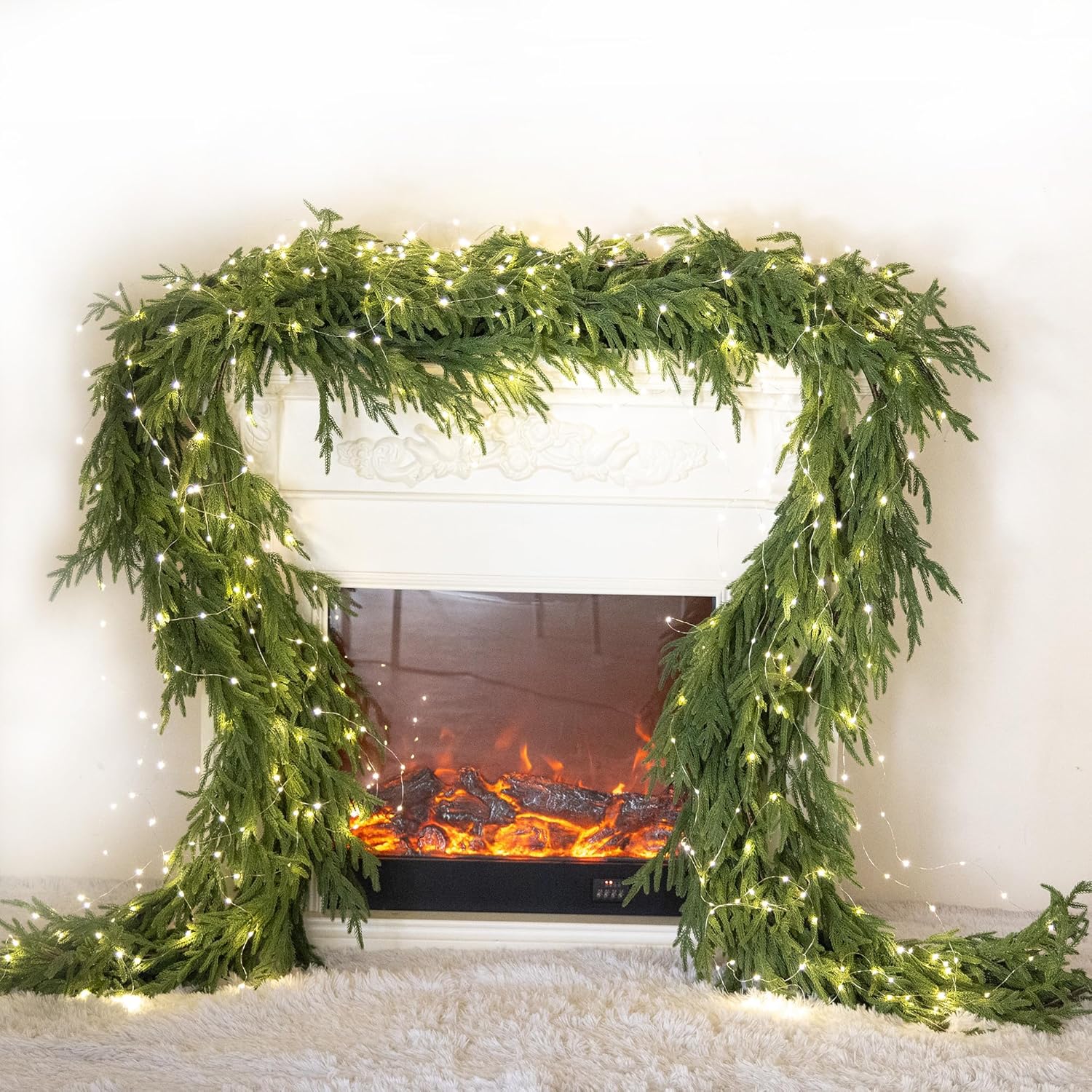 9ft Christmas Garland with LED Lights for Festive Decor