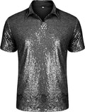 Men's Relaxed Short Sleeve Sparkle Sequin Polo Shirt - Disco Style