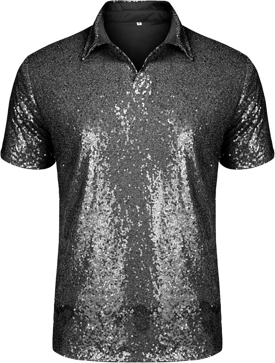 URRU Men's Relaxed Short Sleeve Sequin Polo Shirt for Parties