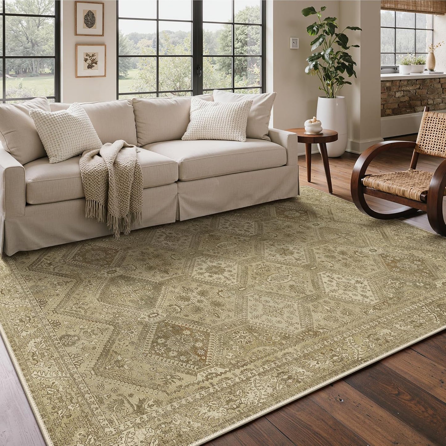 Bavni 6x9 Area Rugs: Vintage Chenille Non-Slip Carpet for Home