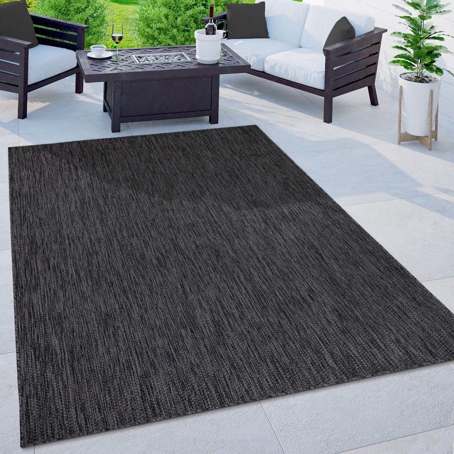 Solid Outdoor Rug for Patio or Balcony Weatherproof Anthracite
