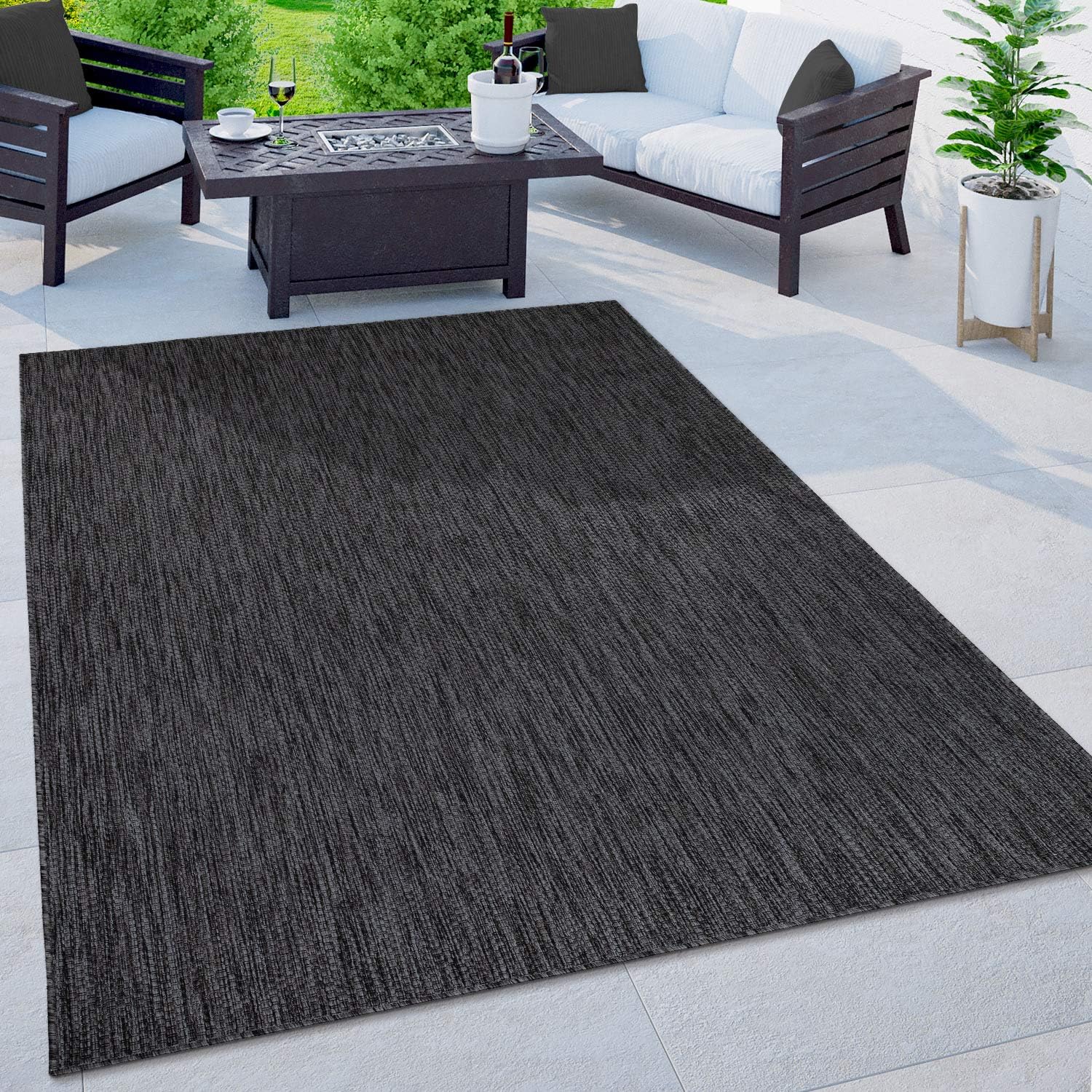 Solid Outdoor Rug for Patio or Balcony Weatherproof Anthracite