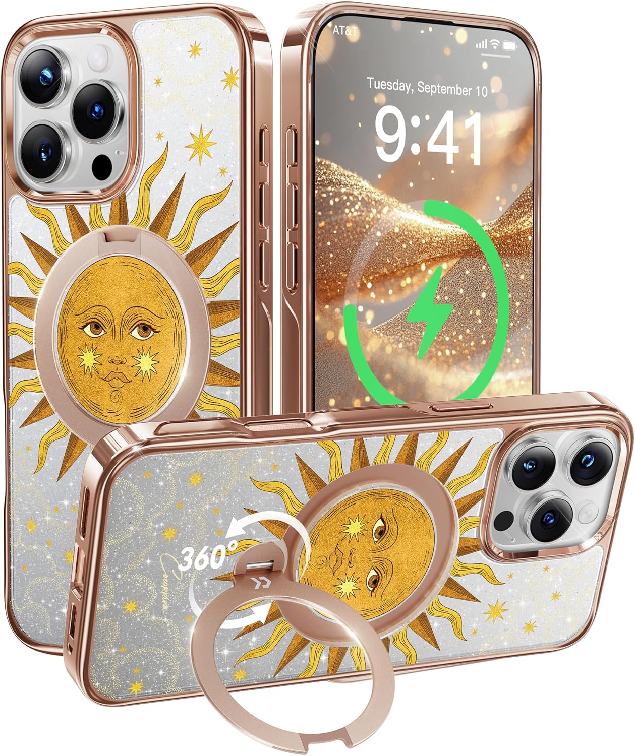 CASEKOO Cocorrina Sun Tarot Glitter Case for iPhone 15 Pro Max