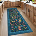 Floral Runner Rug 2.5x8 for Hallways - Machine Washable, Soft Blue