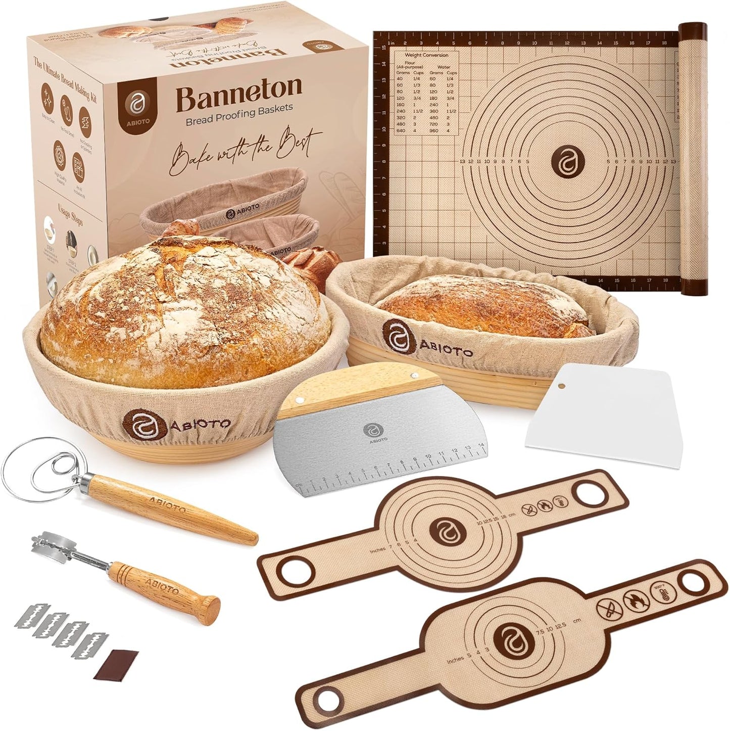 Banneton Bread Proofing Set with Complete Sourdough Kit