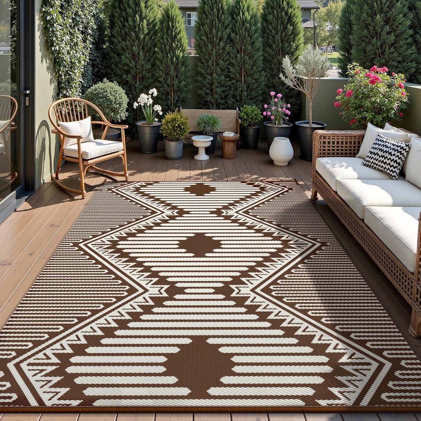MontVoo Outdoor Rug 8x10 Waterproof Patio Rug for All Seasons