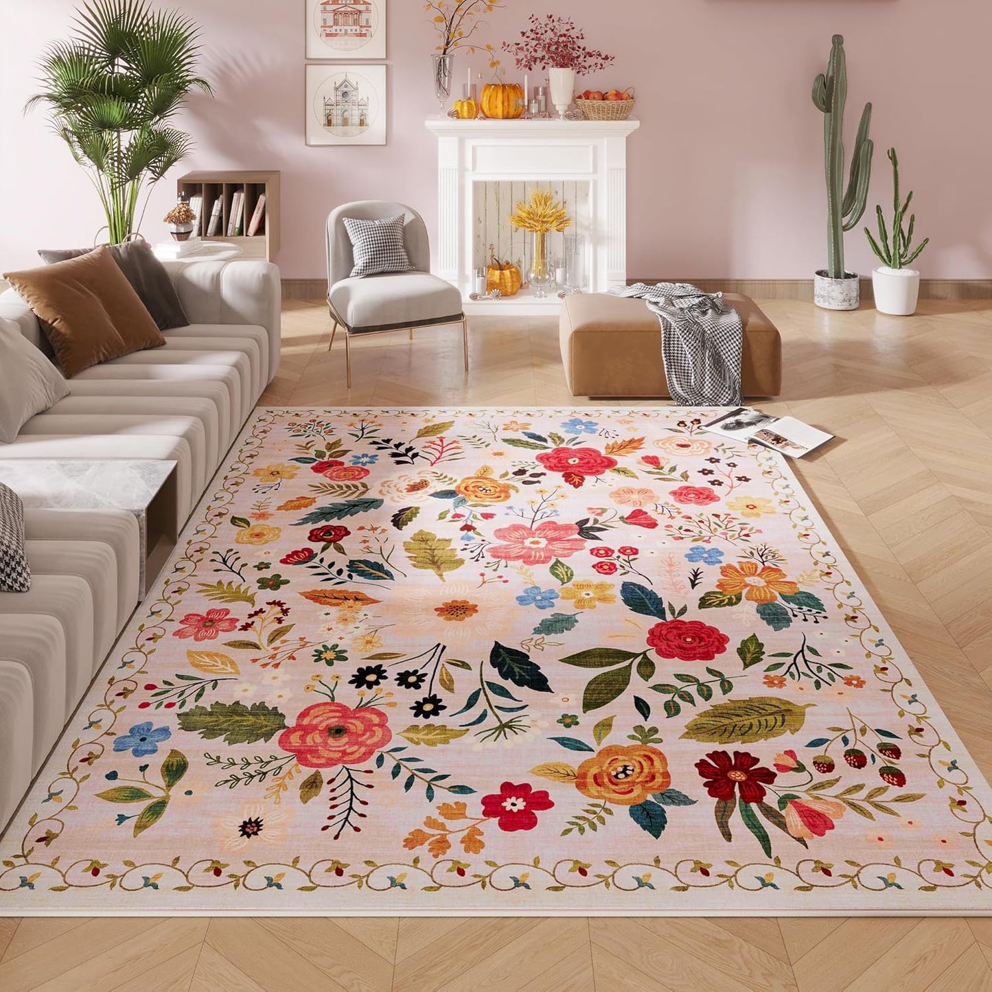 Rugcomf 6x9 Boho Area Rug - Machine Washable Vintage Design