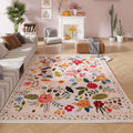 Rugcomf 5x7 Machine Washable Boho Area Rug - Low Pile Vintage Beige