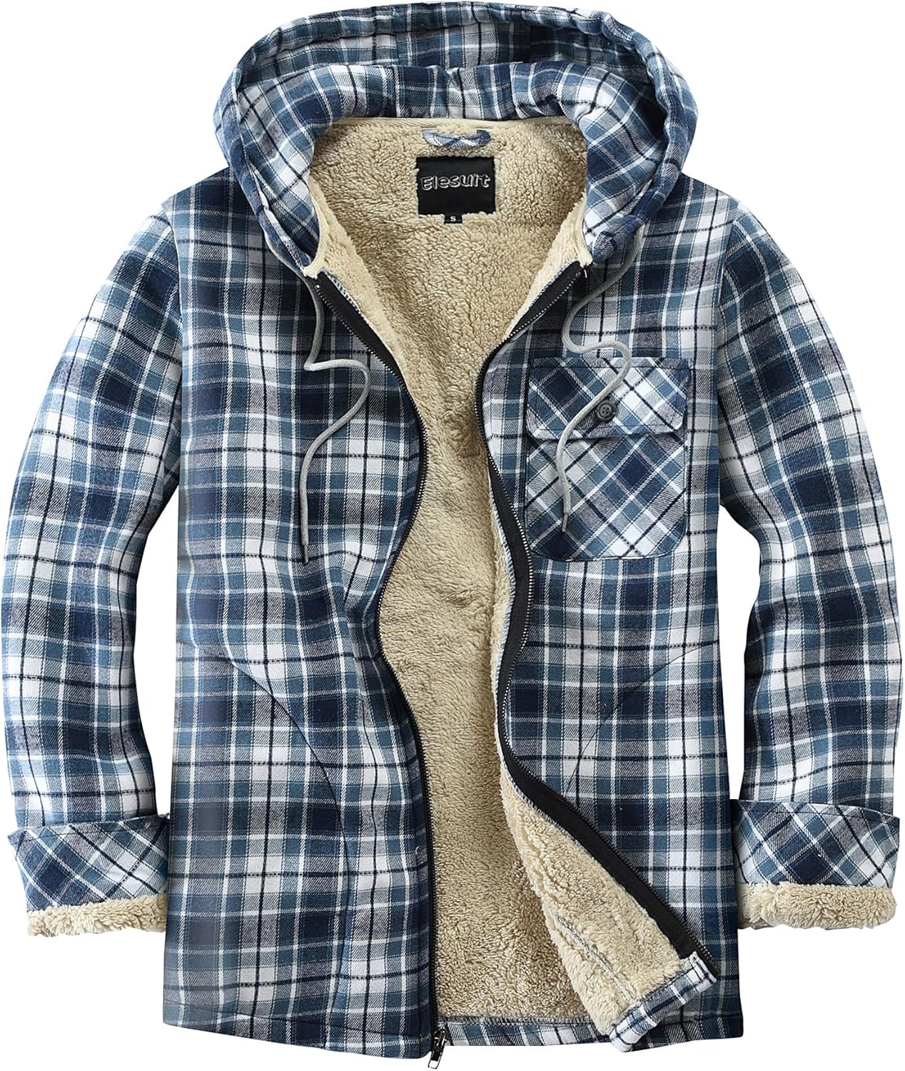 Elesuit Men's Full Zip Fleece Flannel Hoodie for Cold Weather
