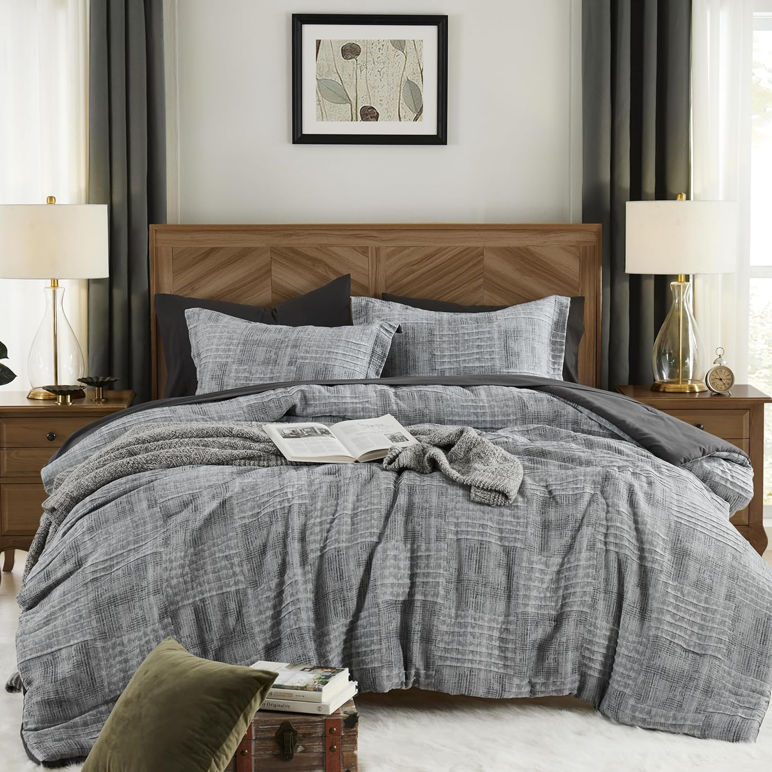 MaiReve Charcoal Grey California King Comforter Set for Cozy Sleep