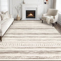 Tortania Area Rug 9x12 Washable Low Pile Rug - Soft Neutral Boho