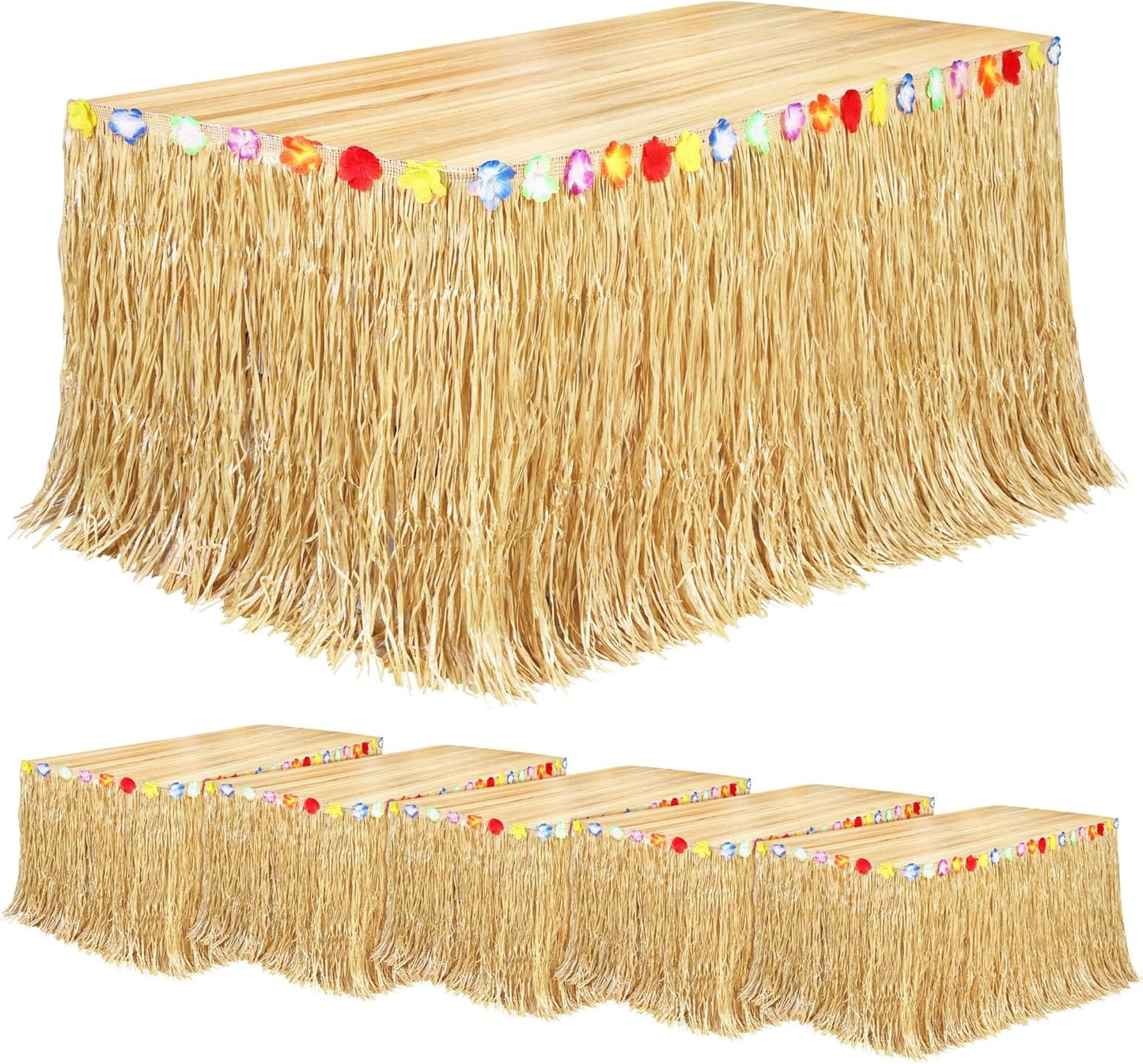 Luau Grass Table Skirt 6 Pack for Tropical Party Decorations
