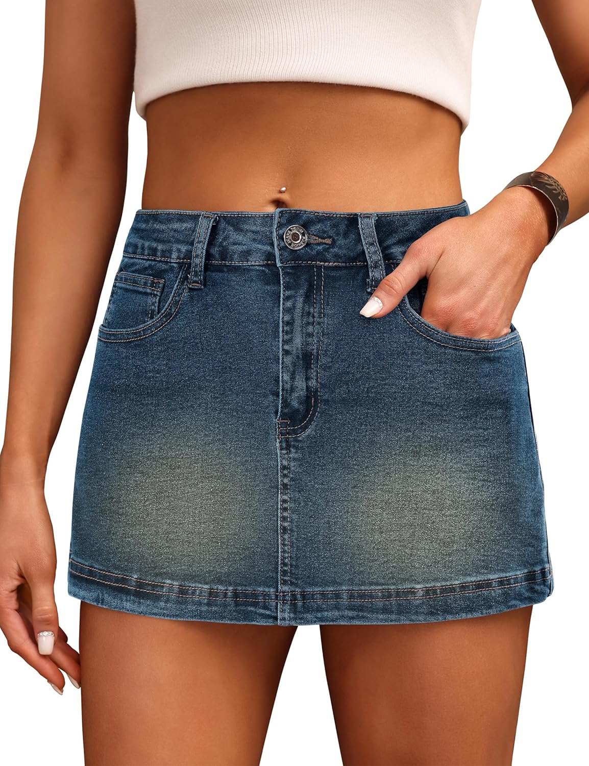 BISUAL Denim Skort for Women High Waist Mini Jean Skirt