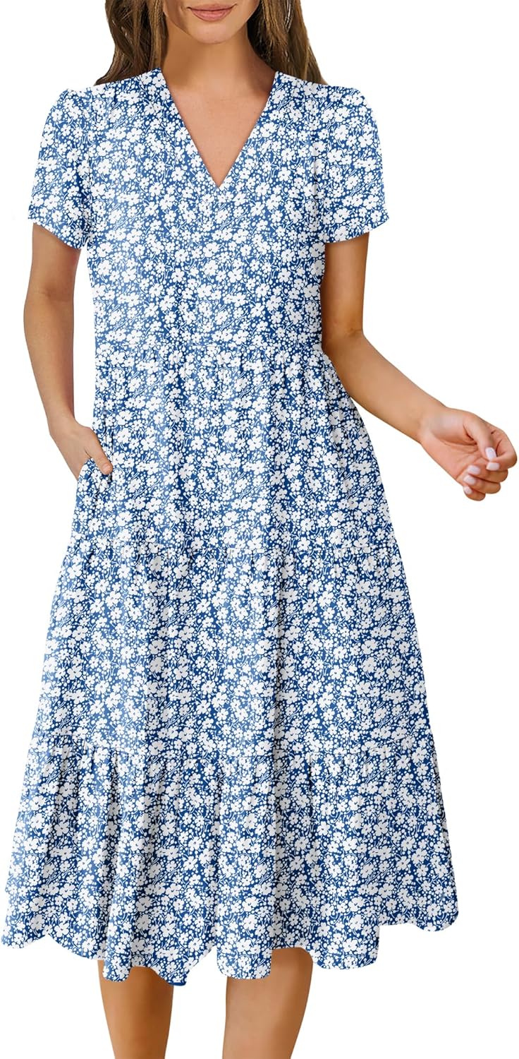 ANRABESS Women's Summer Casual V Neck Midi Dress for All Occasions