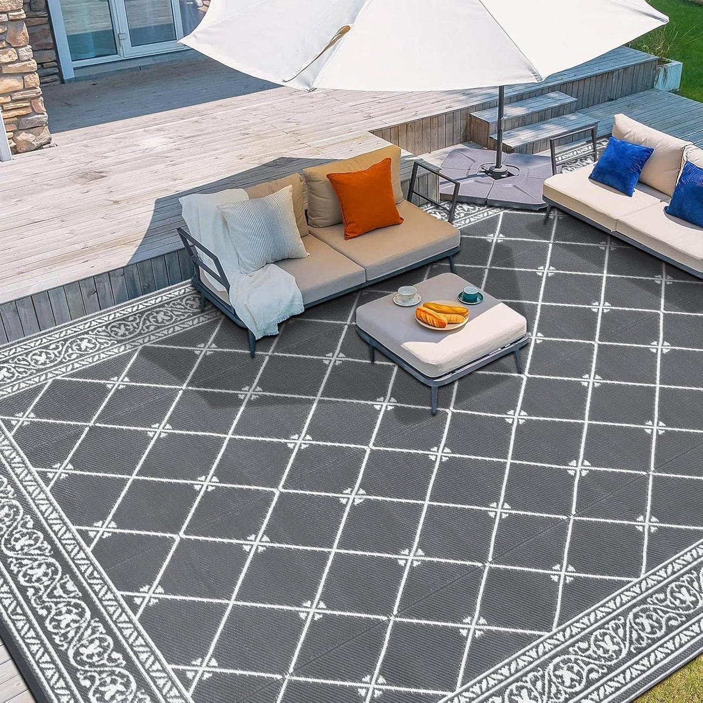 HiiARug Outdoor Rugs 9ftx12ft for Patios Waterproof RV Mats
