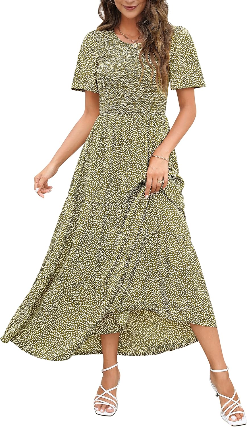 Maggeer Womens Smocked Wedding Guest Maxi Dress for Summer