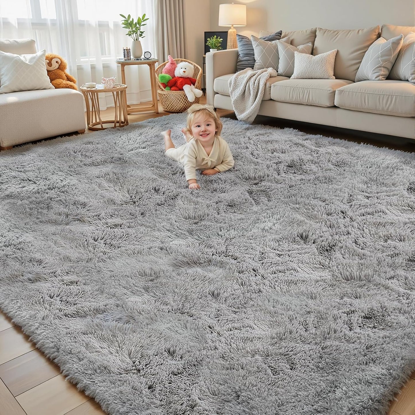 5x8 Feet Grey Fluffy Shag Area Rugs for Living Room Comfort