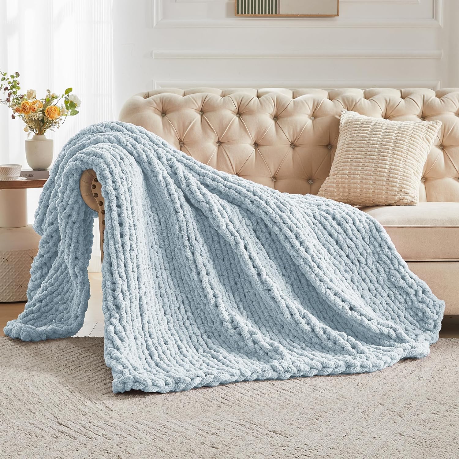 Chunky Knit Throw Blanket 60in X 80in for Cozy Autumn Evenings