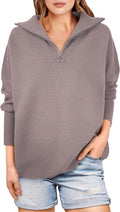 Women Oversized Quarter Zip Rib Knit Sweater - Cozy Fall Tunic