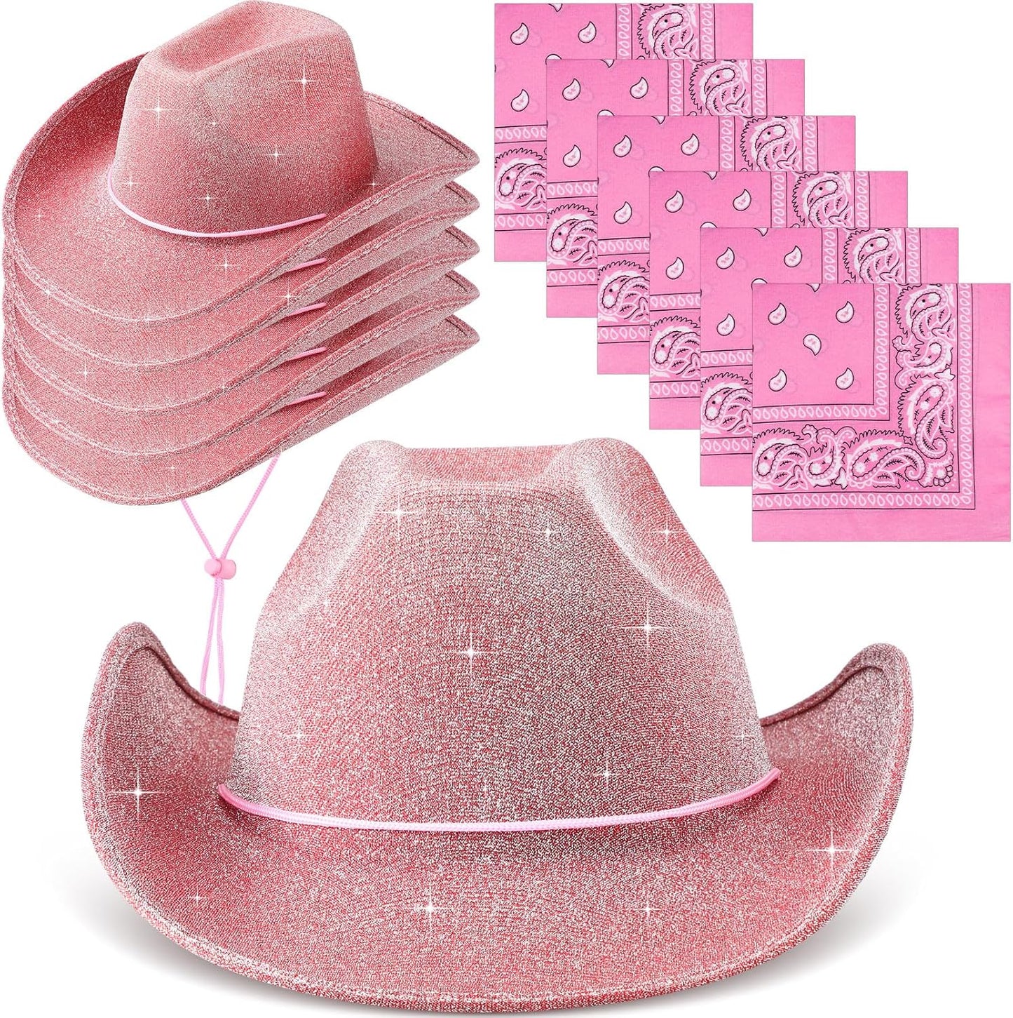 12 Pcs Sparkly Cowboy Hats and Bandanas for Western Parties