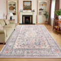 Washable Boho Area Rug 6x9 Vintage Floral Non Slip - Soft Low Pile