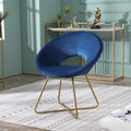 Plush Velvet Accent Chair, Gold Base, Blue