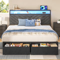 Queen Bed Frame with Charging Station, LED Lights & Storage
