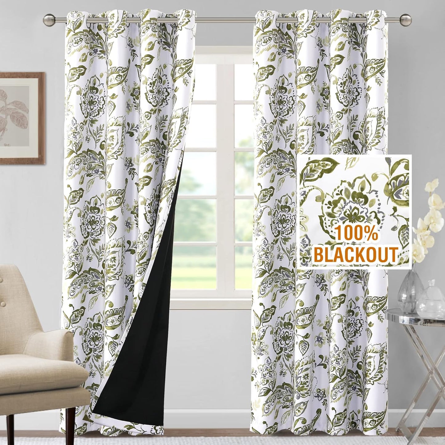 H.VERSAILTEX 100% Blackout Curtains for Bedroom Paisley Floral