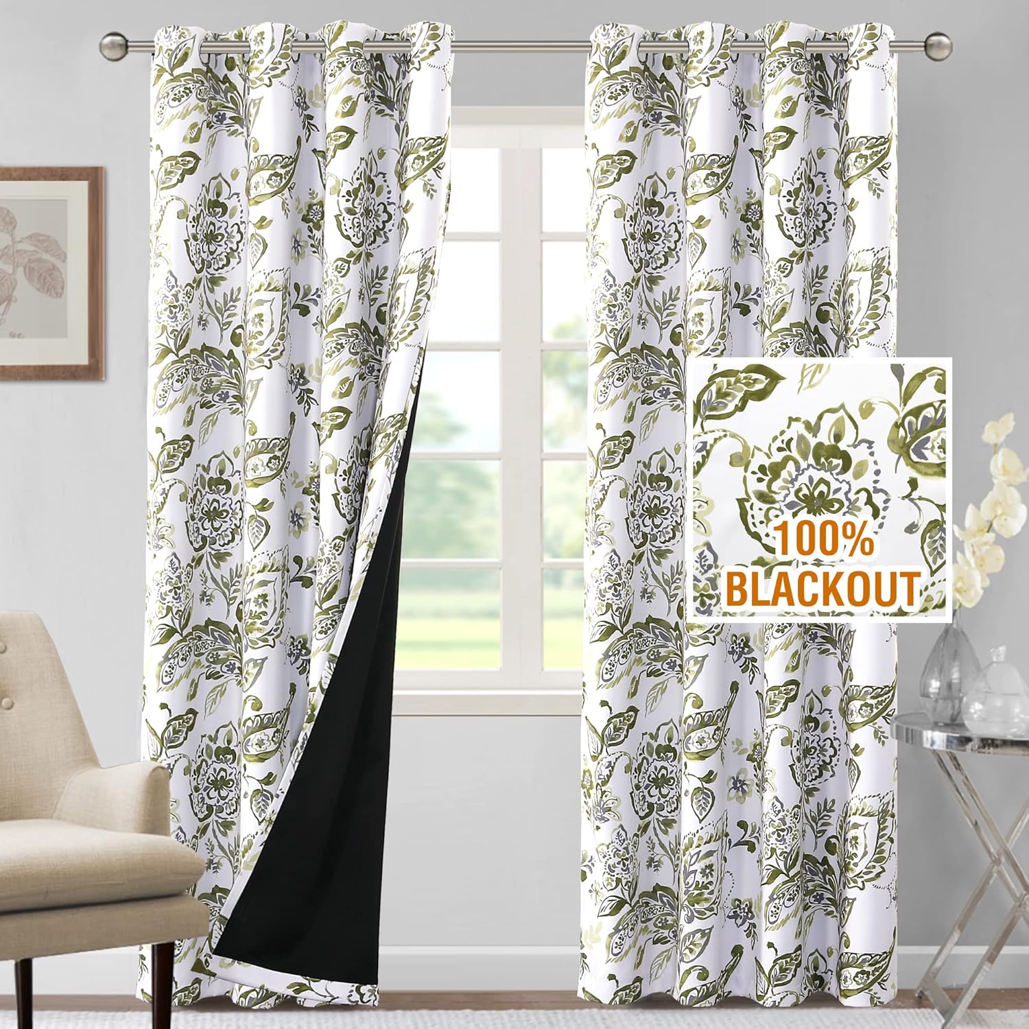 H.VERSAILTEX 100% Blackout Curtains for Bedroom Paisley Floral