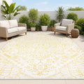 Boho Medallion Indoor Outdoor Area Rug 5x8 Cream Yellow - Easy Clean