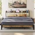 LIKIMIO King Bed Frame with Storage Headboard - Built-In Charging