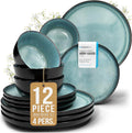 Stoneware dinnerware set 12 pcs for 4 - Modern black & petrol blue